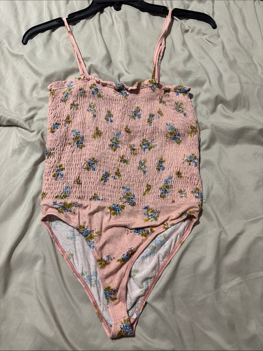 Urban Outfitters Pink Floral Smocked Bodysuit